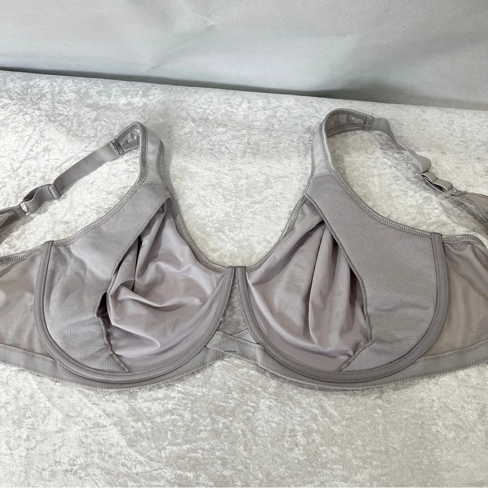 Breezies Underwire Diamond Shimmer Unlined Support Bra Plus Size 48DDD Gray Grey - Picture 3 of 9